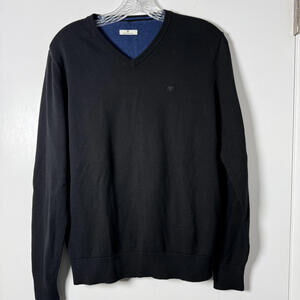 Tom Tailor Black Men's Sz Medium 100% Cotton V Neck Sweater German Luxury Preppy